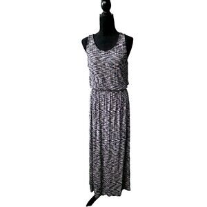 Merona Sleeveless Maxi Dress White Black Heathered with Elastic‎ Waist Sz Medium